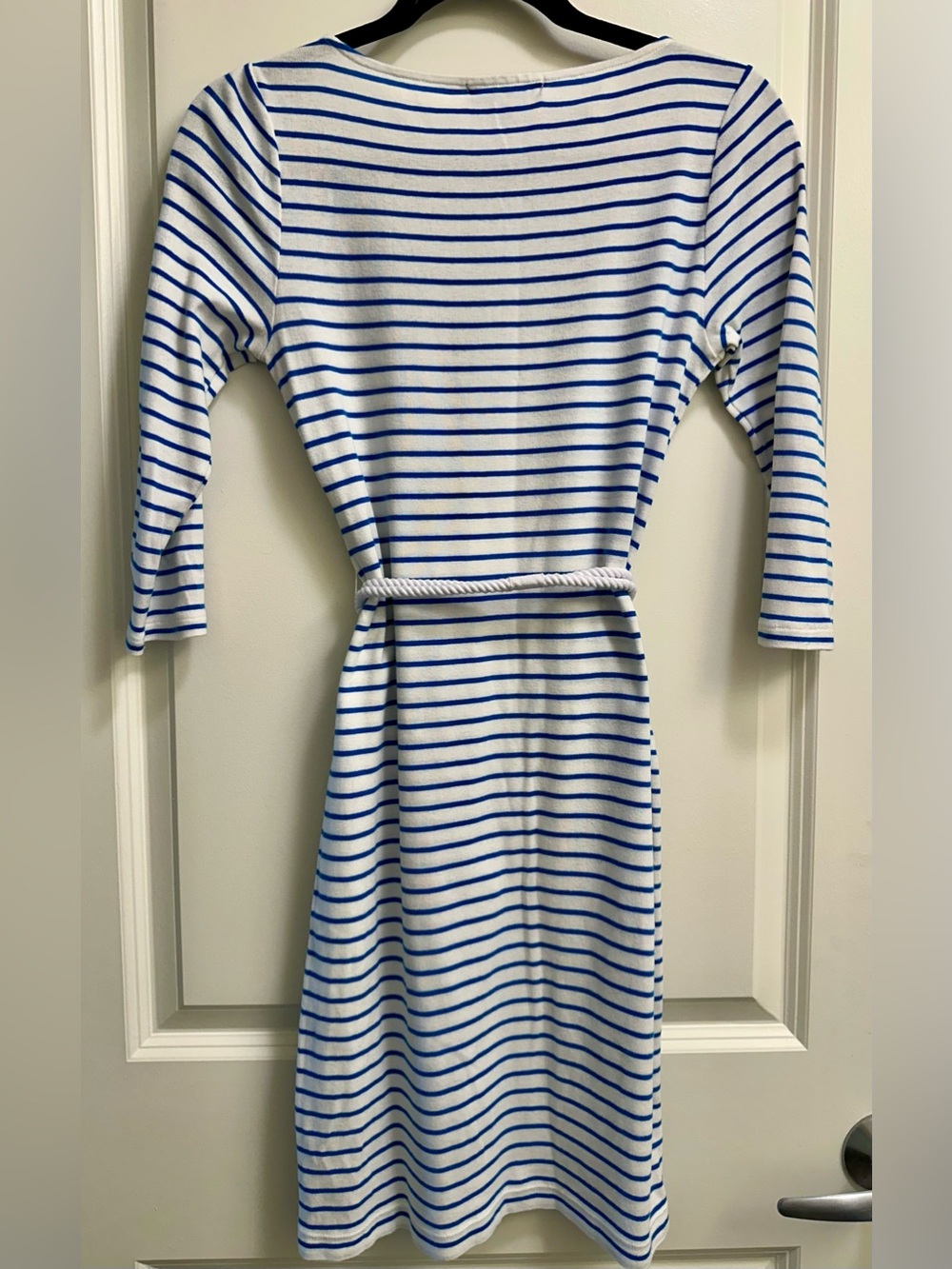 Ralph Lauren 100% Cotton White and Blue Striped Lace-Yoke Knit Dress - Picture 3 of 7